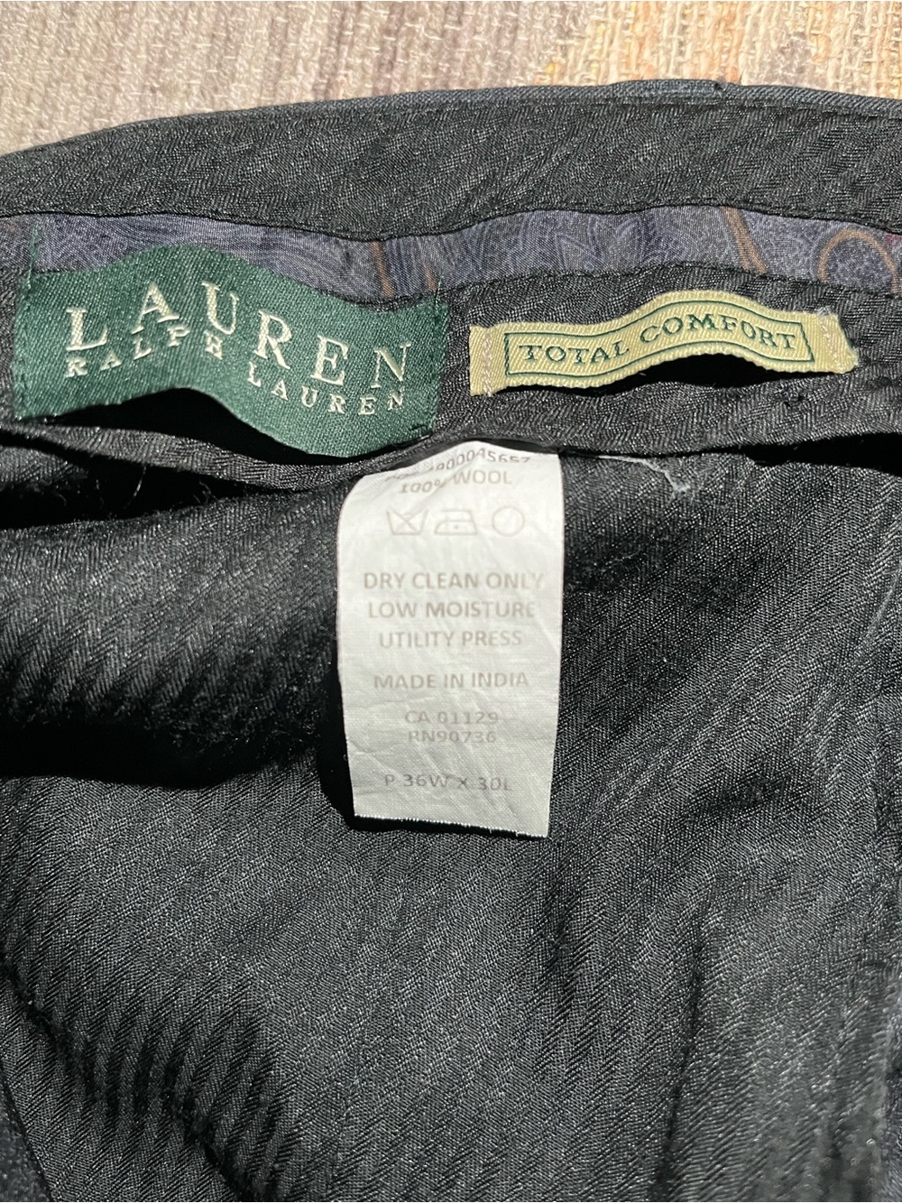 Lauren Ralph Lauren Total Comfort Men’s 100% Wool Dress Pants 36x30 - Picture 4 of 4